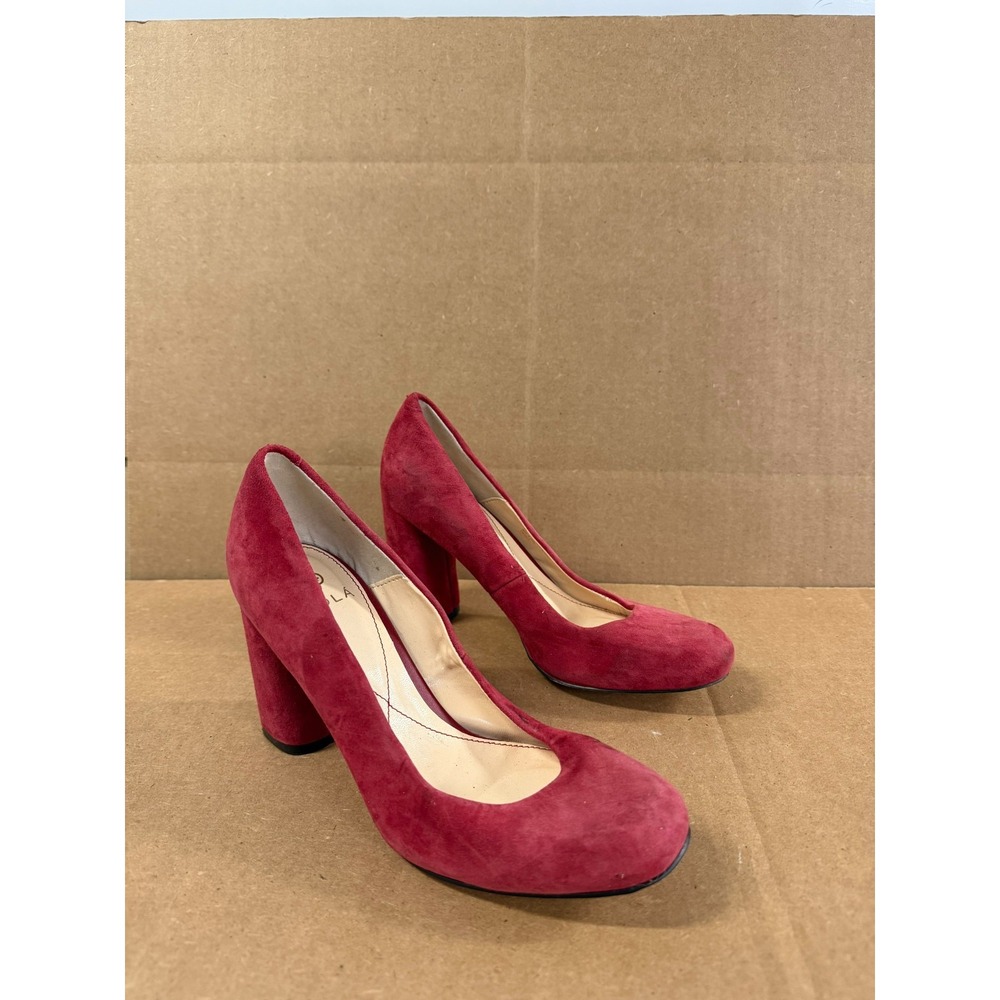 Isola Suede Block Heel Round Toe Slip On Pumps Red Hot Women's Size 7 US